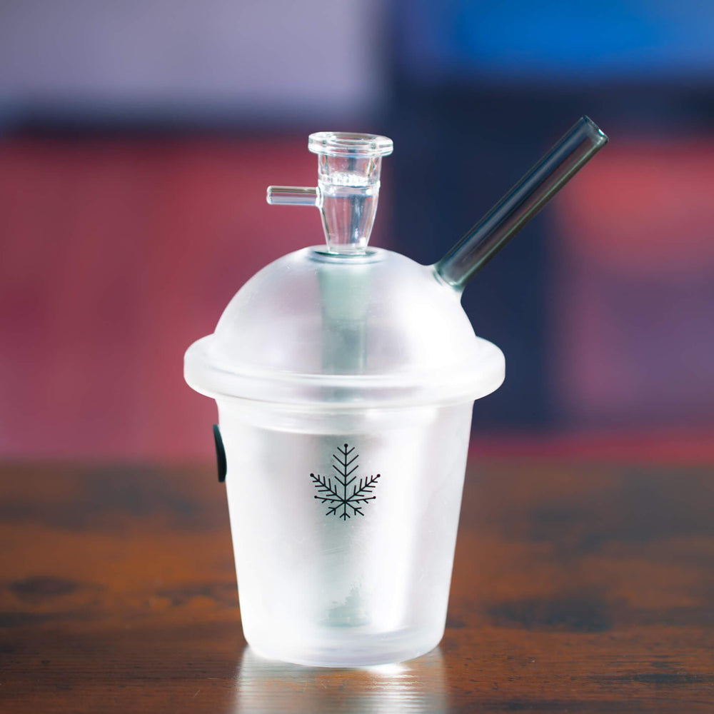 A frosted Slush Cup Bubbler straight out of the freezer