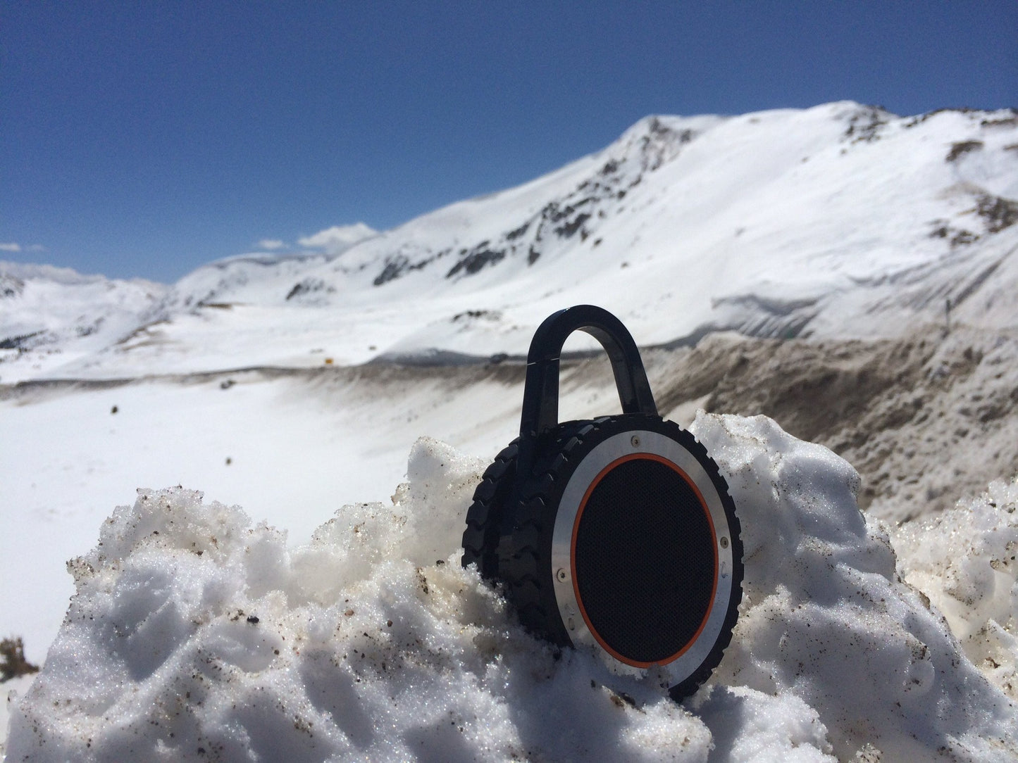 outdoor bluetooth speaker in snow, ALL-Terrain Sound, ATS, outdoor bluetooth speaker, waterproof bluetooth speaker, portable bluetooth speaker, waterproof portable speaker, waterproof speaker, portable speaker, waterproof outdoor speaker, waterproof, portable, bluetooth, rugged speaker