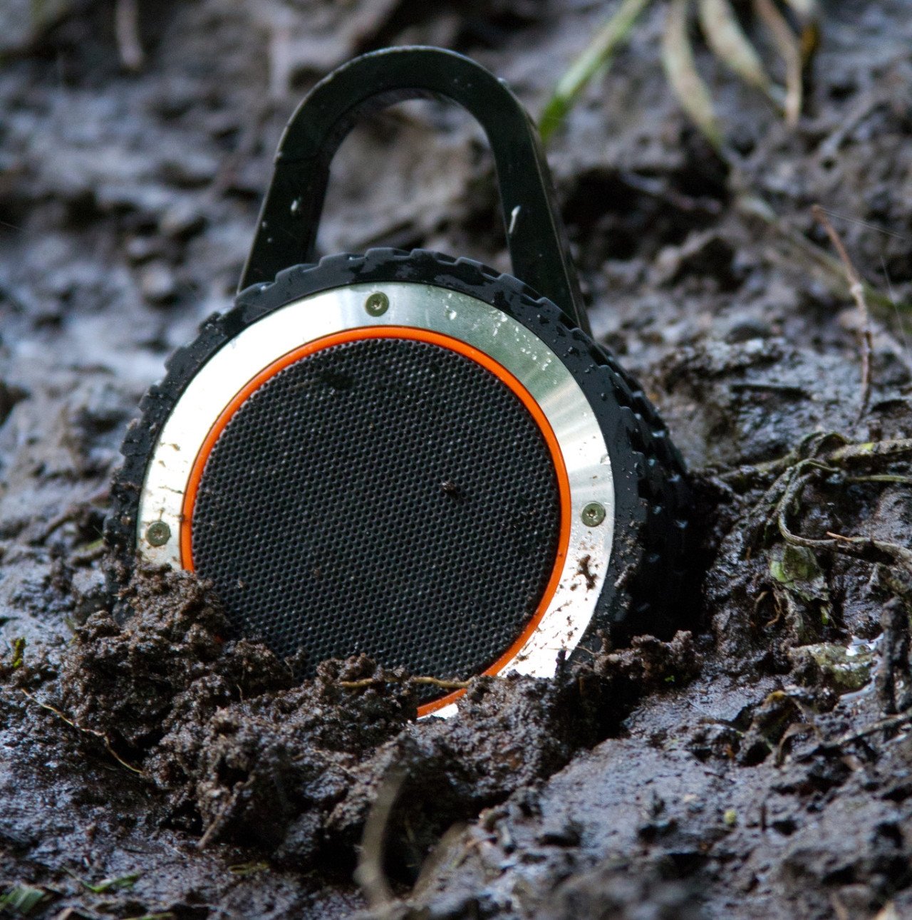 rugged bluetooth speaker in mud,ALL-Terrain Sound, ATS, outdoor bluetooth speaker, waterproof bluetooth speaker, portable bluetooth speaker, waterproof portable speaker, waterproof speaker, portable speaker, waterproof outdoor speaker, waterproof, portable, bluetooth, rugged speaker